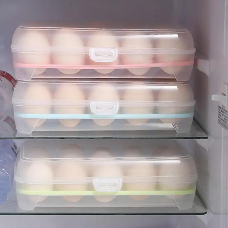 Egg Storage Containers 15 Grids Stackable Organizer Refrigerator Egg Carrier Box Dispenser With Lid For Kitchen Travel Camping