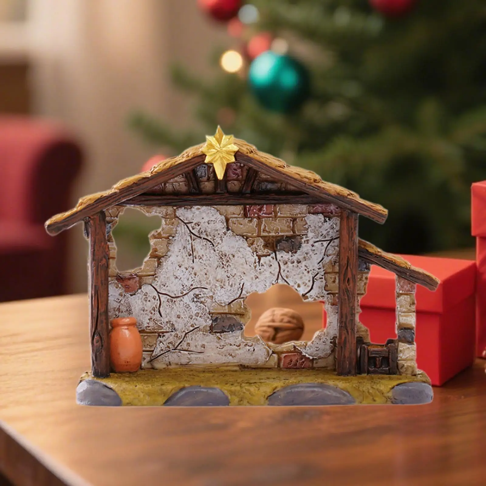 Nativity Christmas Stable House Shed Only for Holiday Table, Shelf Ornament