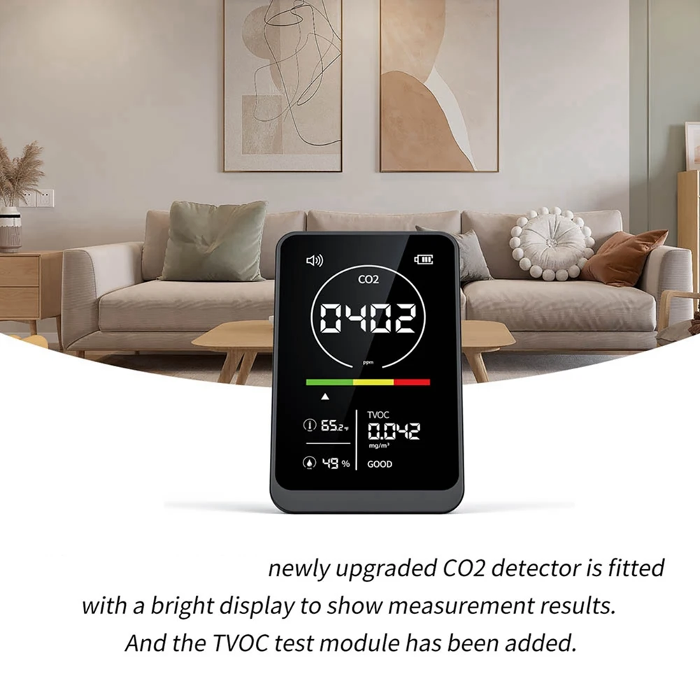 Medidor Digital de calidad del aire 4 en 1, Monitor de temperatura y humedad CO2 TVOC recargable, Detector de CO2 con alarma para el hogar-PZZW