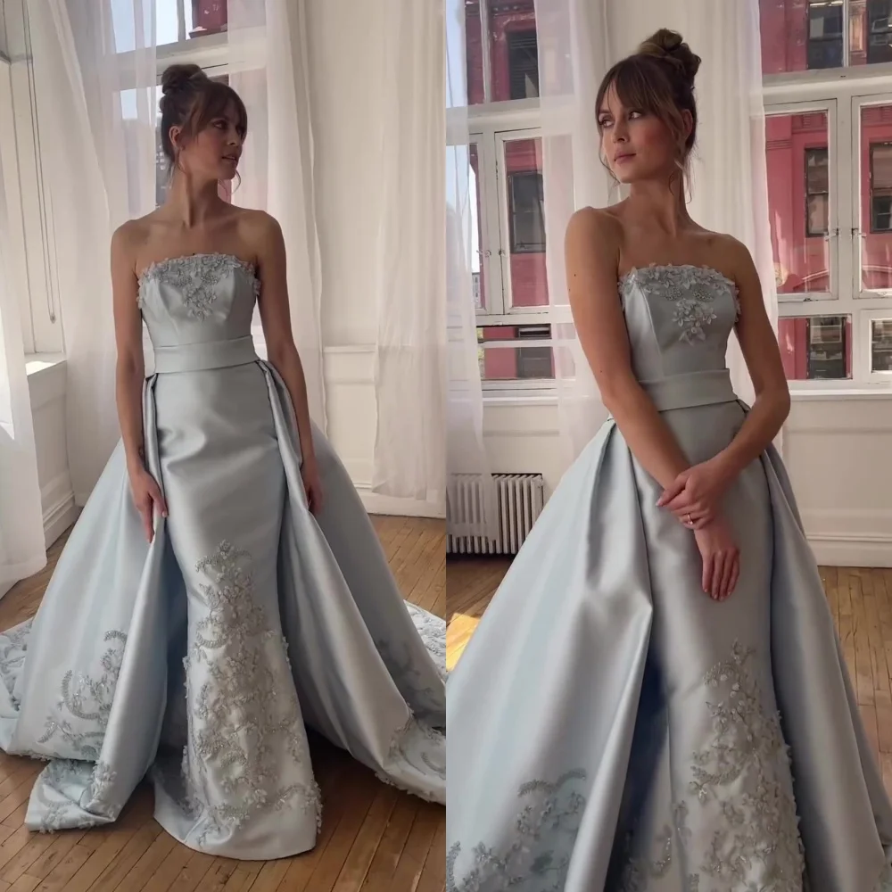 Customized Elegant Strapless Ball Gown Sweep/Brush Evening Beading S Formal Occasion vestidos de ocasión form