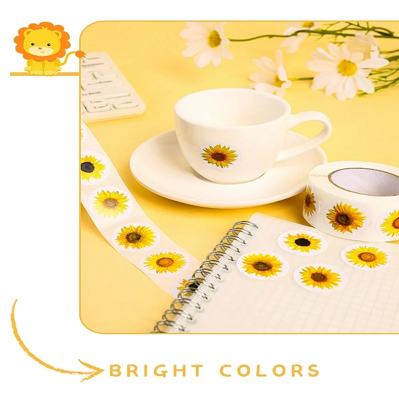 100-500PCS Sunflowers Stickers Packaging Stickers Roll Home Made Small Lables for Kids Pack Rolling Stickers Photocard Decor