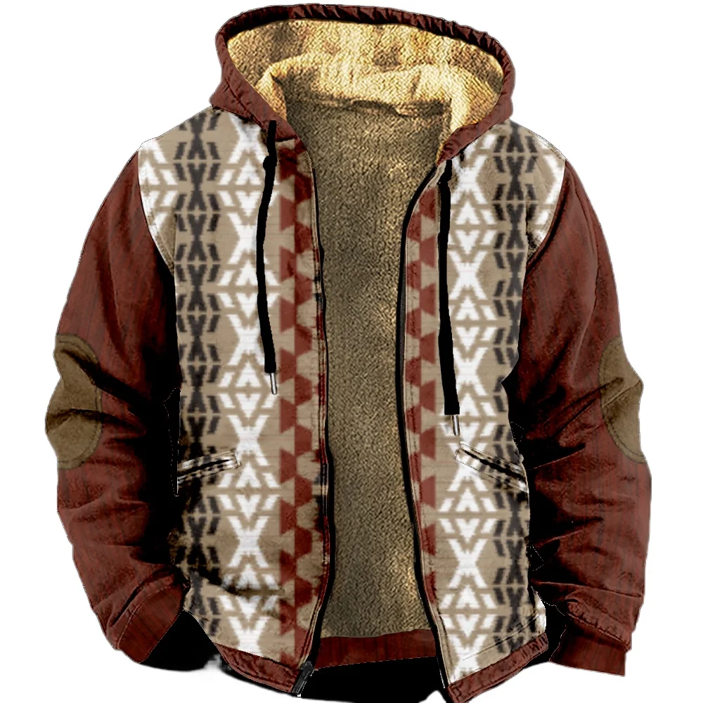 Men's Zipper Long Sleeve Hoodies Indian Pattern Print Coat For Men/Women Thick Clothing Jacket Sweatshirt Outerwear