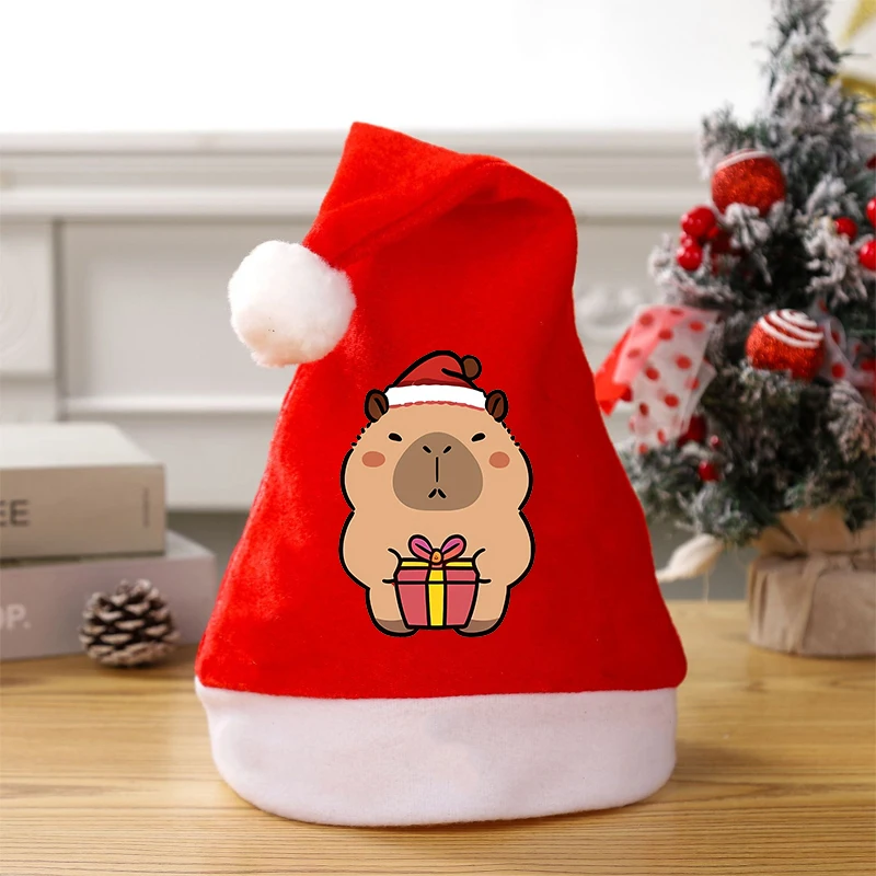 Czapka Świąteczna Kapibara Kawaii dla Dorosłych i Dzieci, Czapka Świętego Mikołaja, Cosplay, Kreskówka Anime, Czerwone Czapki Świąteczne, Nakrycie Głowy na Boże Narodzenie, Prezenty 2025