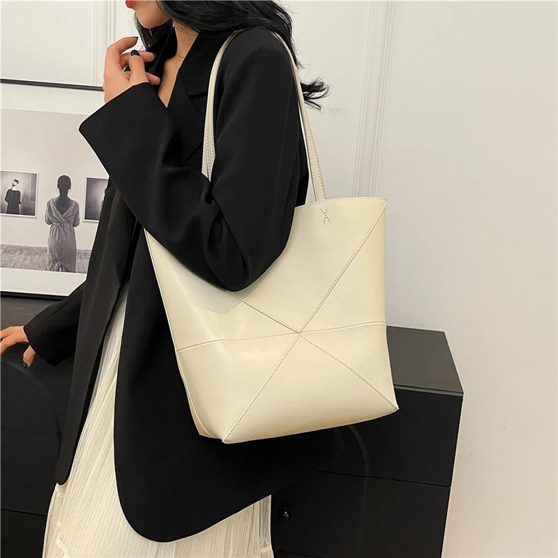 Große Kapazität Tasche Für Frauen Pu Leder Handtasche Designer Eimer Schulter Tasche Weibliche Top Griff Tote Einfache Reisetasche Schwarz – Detail 20