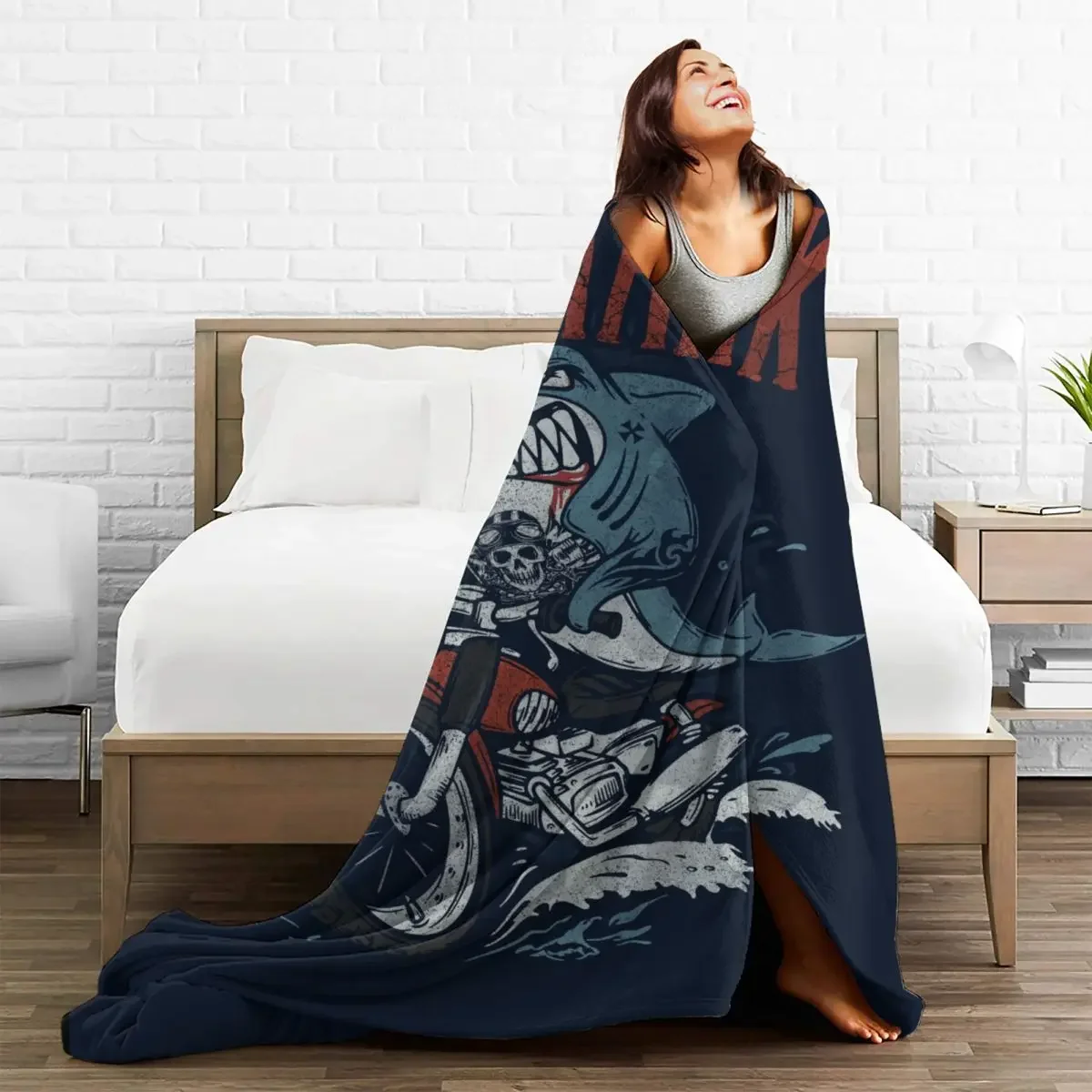 

Cool Shark Baby Blanket Fleece Print Cartoon Animal Lightweight Breathable Thin Throw Blankets for Bed Couch Quilt