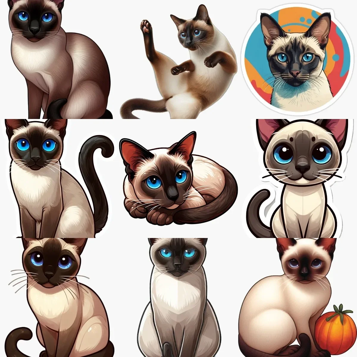 

Cute Siamese Cat Pets Creative PVC Personalized Sticker Fridge Table Door Wall Car Van Bicycle Window Bumper Decal Accessories