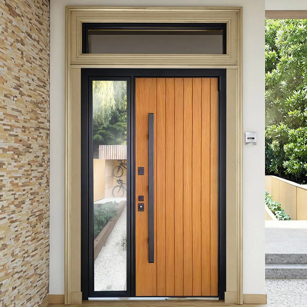 Wood Grain Color Aluminum Material Anti Theft Front Door Rainproof Fireproof Heavy Duty Main Entry Doors Villa Hinged Doors