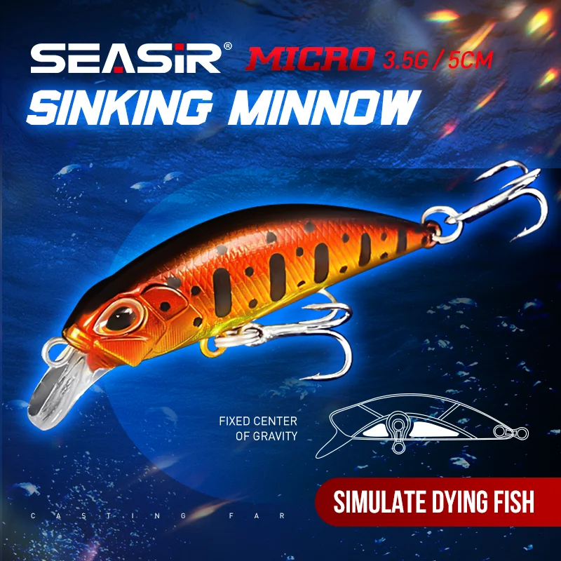 SEASIR Micro Minnow 1Pcs Mini Sinking Fishing Lures 5cm 3.5g 15colors Artificial Hard Bait Professional Jerkbait Rattle Wobblers