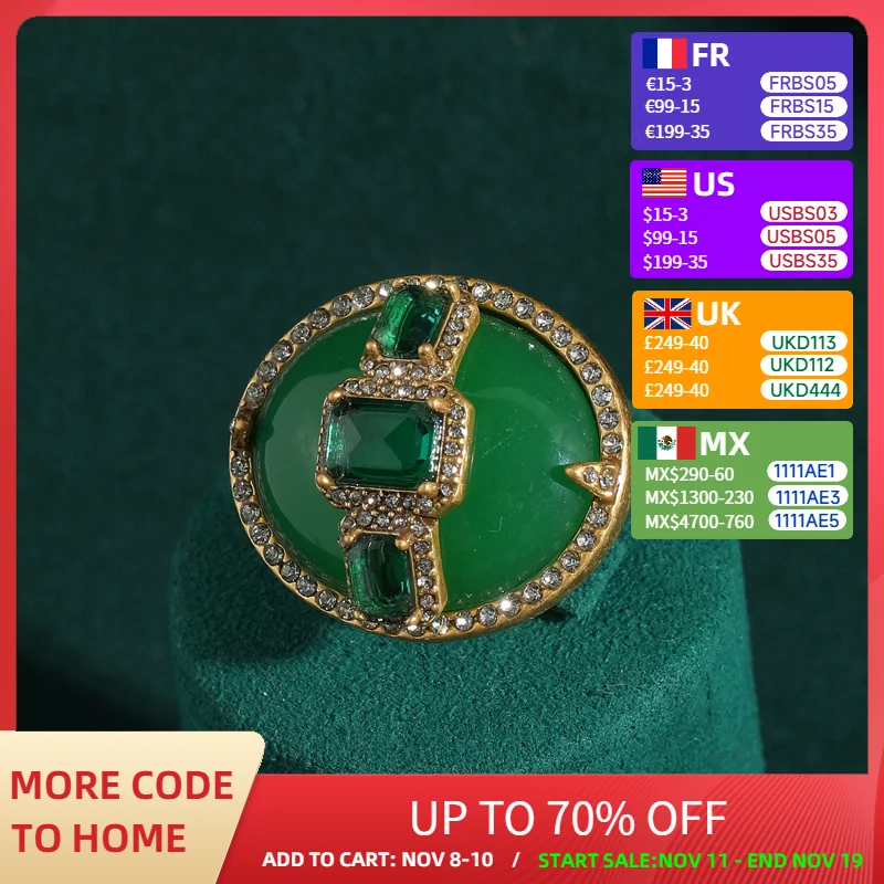 

Luxury Gold Color Green Natural Stone Zircon Oval Vintage Rings Pearls for Woman Party Gift Antique Jewelry Korean Designer Open