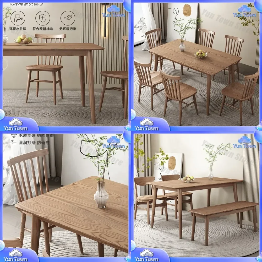 Solid Wood Dining Table for Nordic Modern Small Household Rectangular Japanese Style Ash Wood Log Table and Chair Combination