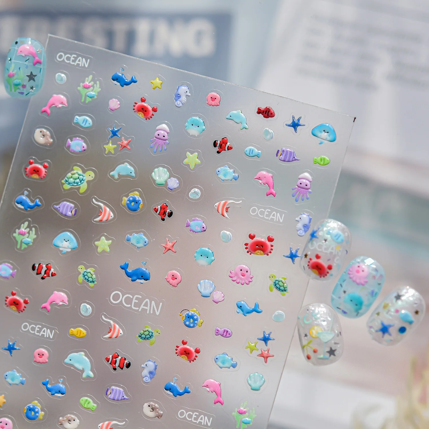 1PCS Embossed Summer Nail Stickers Palm Tree Pineapple Nail Art Accessories Sunny Holiday Pastel Summer Style Stickers view 4
