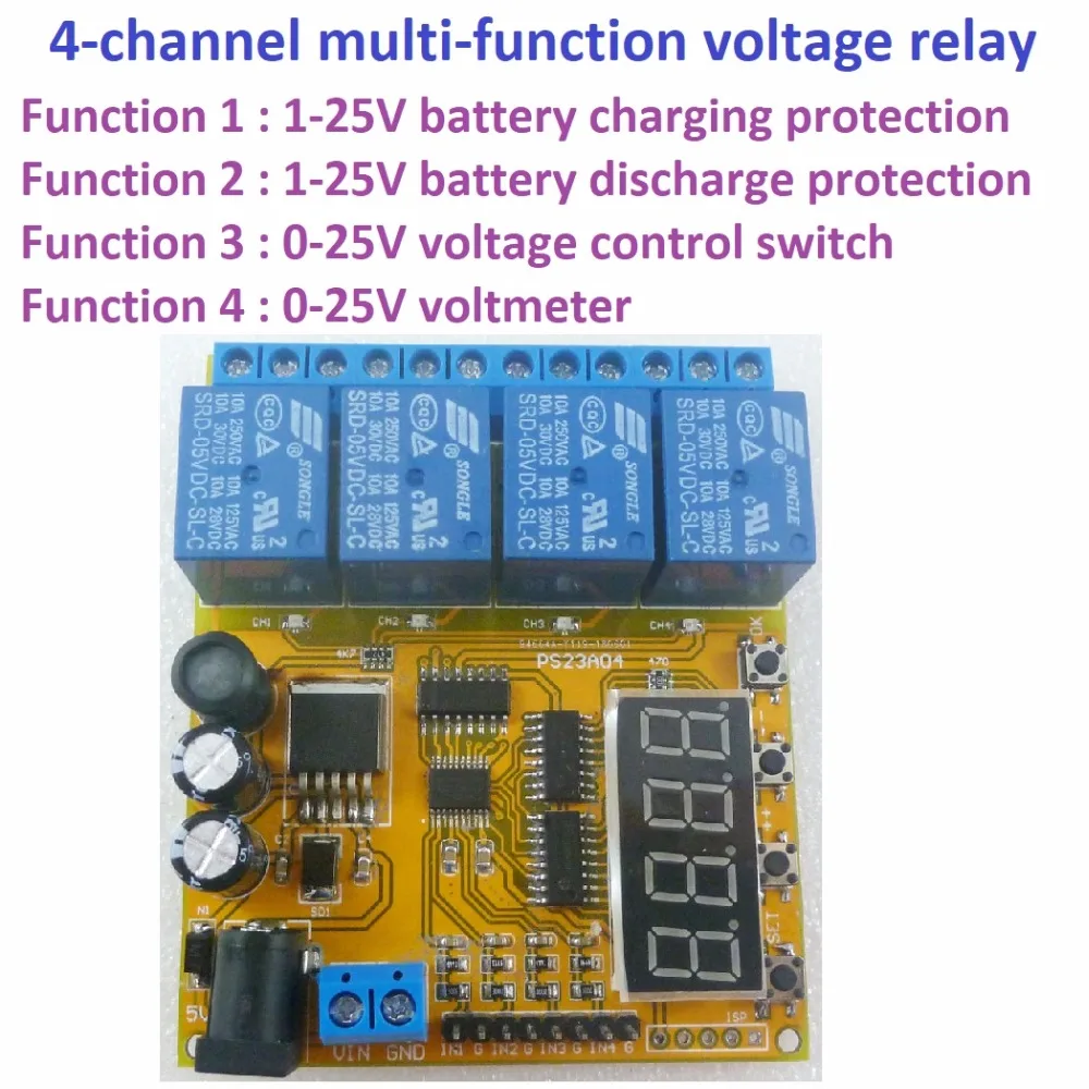 4CH Battery Charge Discharge Controller Voltage Protection Relay for 5V 12V 24V Lithium Lead Acid Compatible with 12V 24V