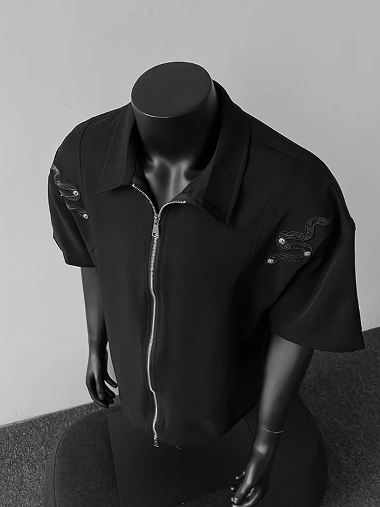 

Bla Snake Skin Pattern Ice Silk Zipper ort Sve irt Мужские летние тонкие CleanFit Haome с высоким воротником дышащие