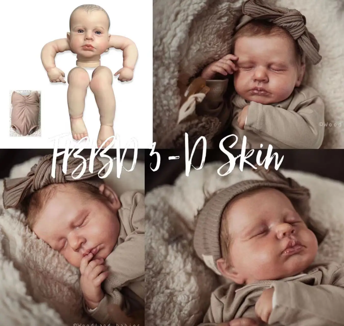 

FBBD 3D Skin 19inch Reborn Baby Doll Loulou Un/Painted Hair Unassembled Kit Lifelike Soft Touch Dolls For Children