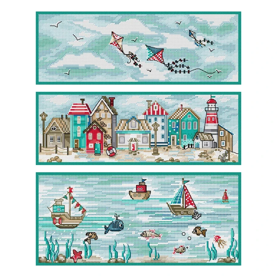 Joy Sunday Cross Stitch Kit Land Sea Air 11CT 14CT Printed Cross Stitch Embroidery Kit Print Fabric Crosstitch Kit Needlework