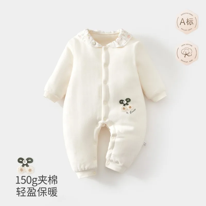 ZOETOPKID Thickened Cotton Baby Romper Suit for Autumn Winter Outdoor Wear Long Sleeve Crawler Suit Unisex Thermal Jumpsuit
