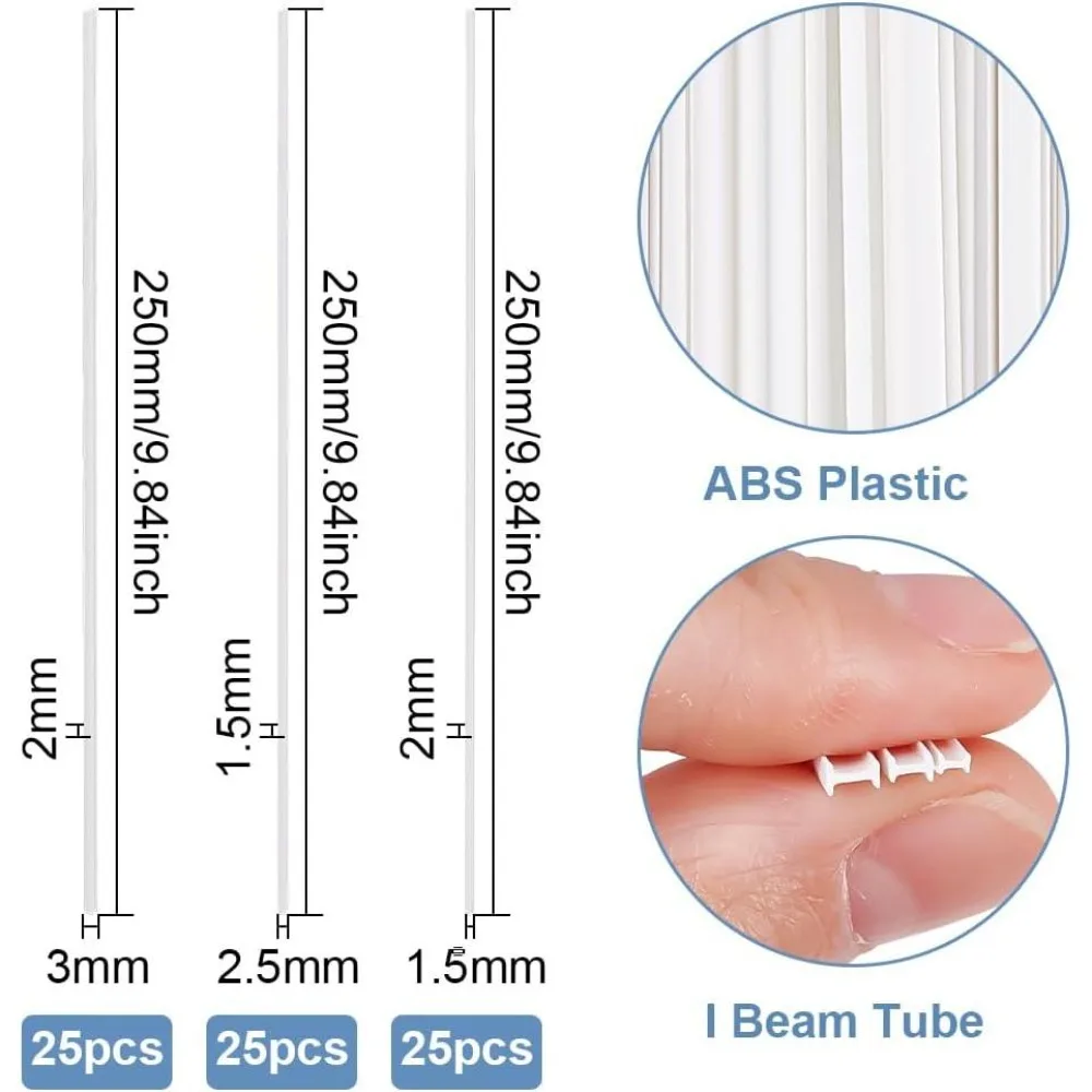 75Pcs 3 Sizes Plastic Bars Model Tubes for DIY Handmade Sand Table Material Model Building 25pcs/Size