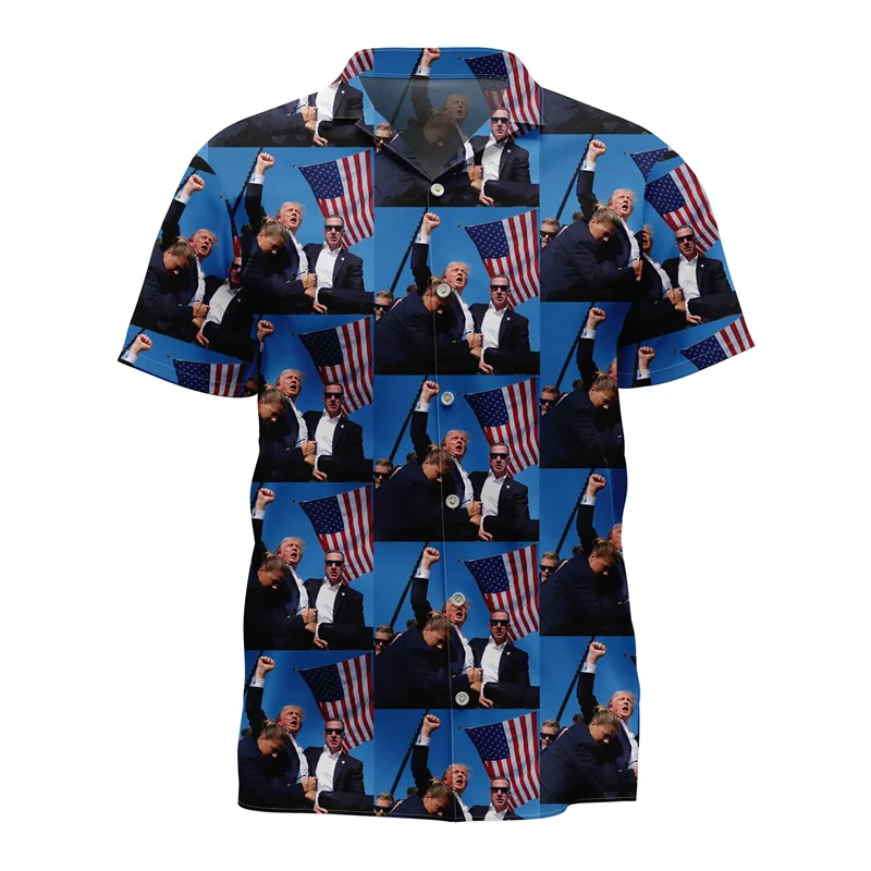 2024 Newest Donald Trump Fighting Graphic Shirts For Men Clothes USA Patriotic Lapel Blouse Fashion Male Streetwear Unisex Tops