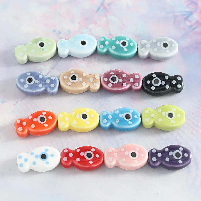 

100pcs/lot Jewelry Accessory Ceramic bead double-sided polka dot small fish Loose Beads For Charms Necklace Bracelet