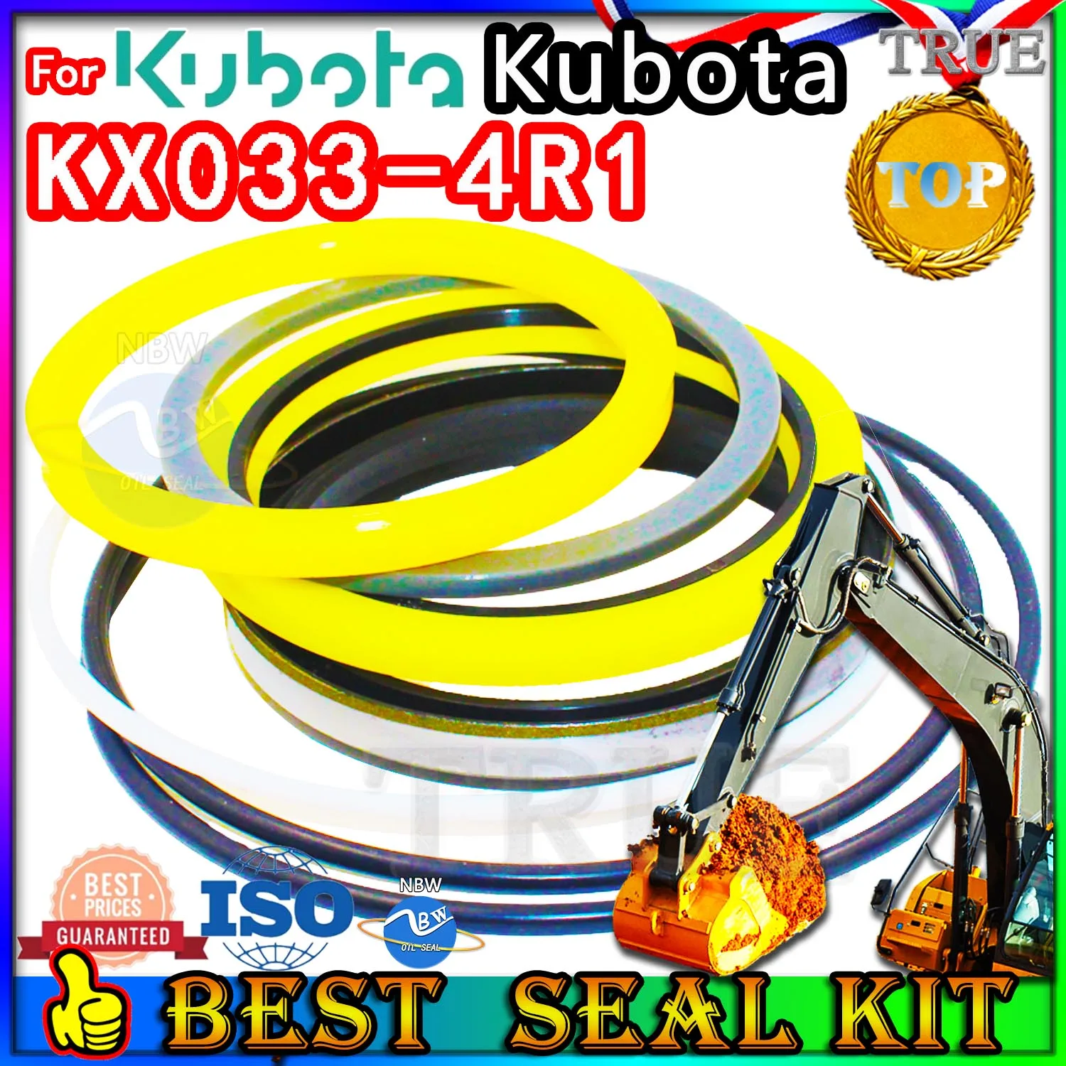 For Kubota KX033-4R1 Oil Seal Repair Kit Boom Arm Bucket Excavator Hydraulic Cylinder KX033 4R1 MOTOR Piston Rod Shaft Dust FKM