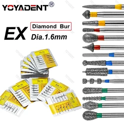 10pcs/Pack EX Type Extra Fine/Fine/Standard/Coarse Dental Burs Dental Diamond Burs For High Speed Handpiece Dentist Tools 1.6mm