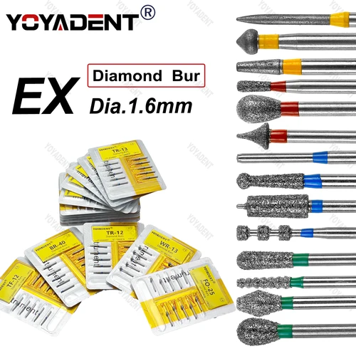 Imagen 1 del producto 10 unids/pack EX tipo fresas dentales Extra finas/finas/estándar/gruesas fresas de diamante Dental para herramientas de dentista de pieza de mano de alta velocidad 1,6mm