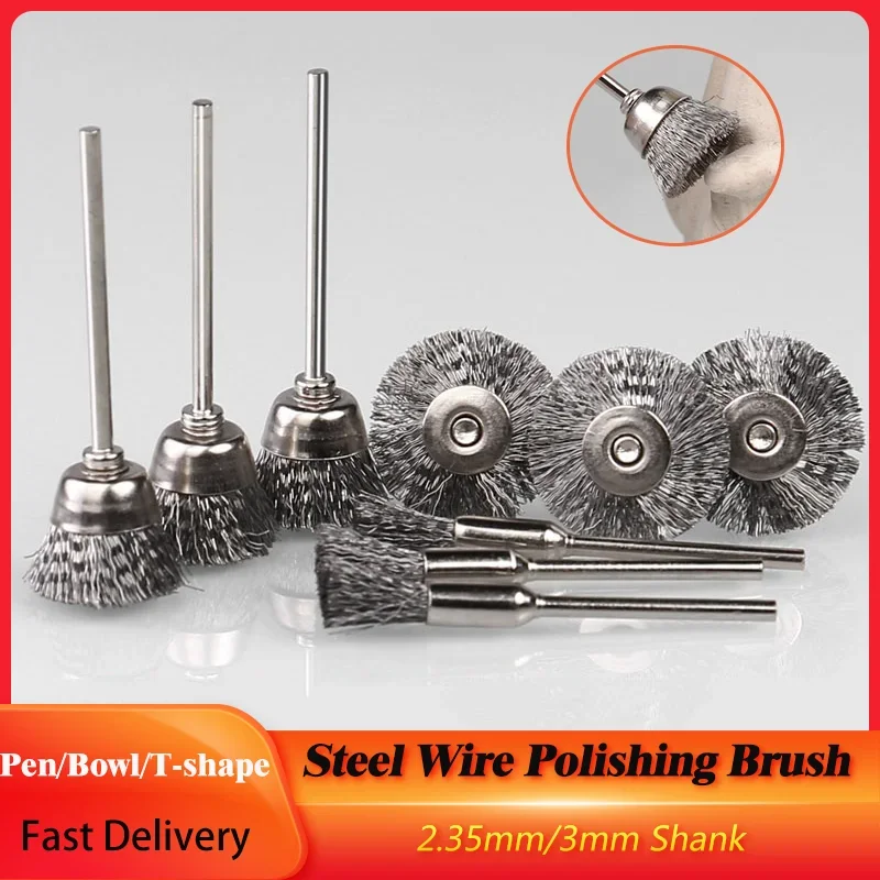 

Steel Wire Polishing Brush 2.35mm/3mm Shank Wire Wheel For Stainless Steel/Nylon for Polishing Grinding For Dremel Rotary Tools