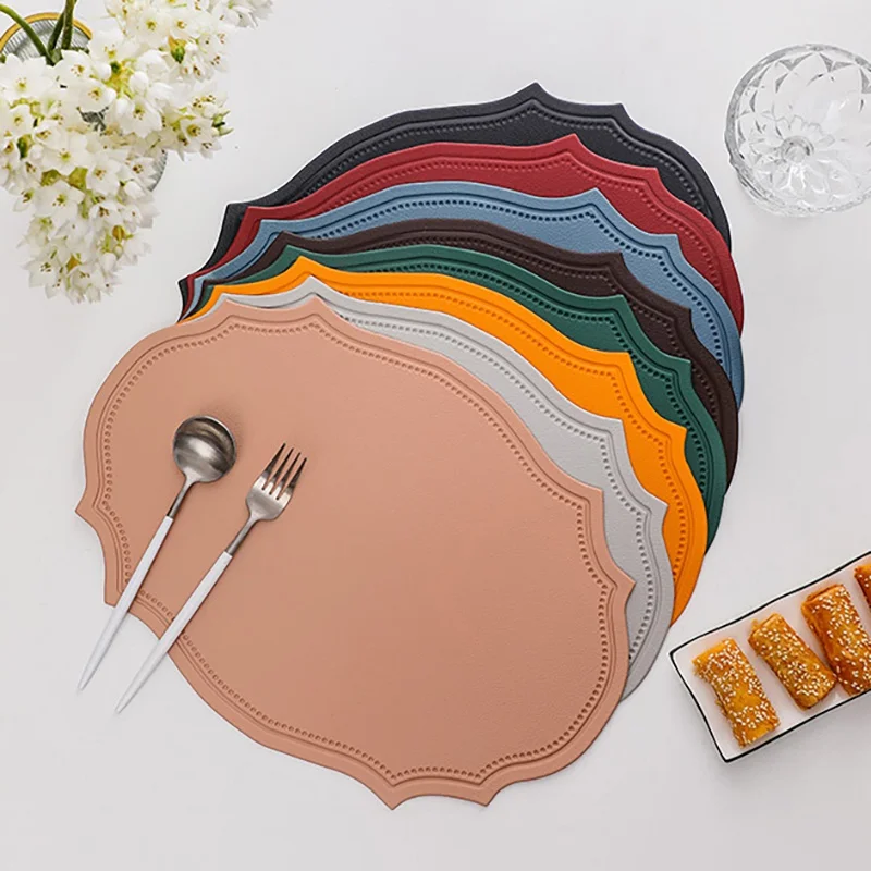 PU Leder Geschirr Pad Waschbar Wärmedämmung Tischset Wasserdicht Und Öl Beweis Tisch Matte Untersetzer Retro Schüssel Tasse Tischset