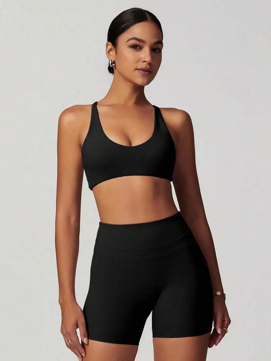 

Womens Sports Bra And High Waist Shorts Set For Yoga Running Fitness