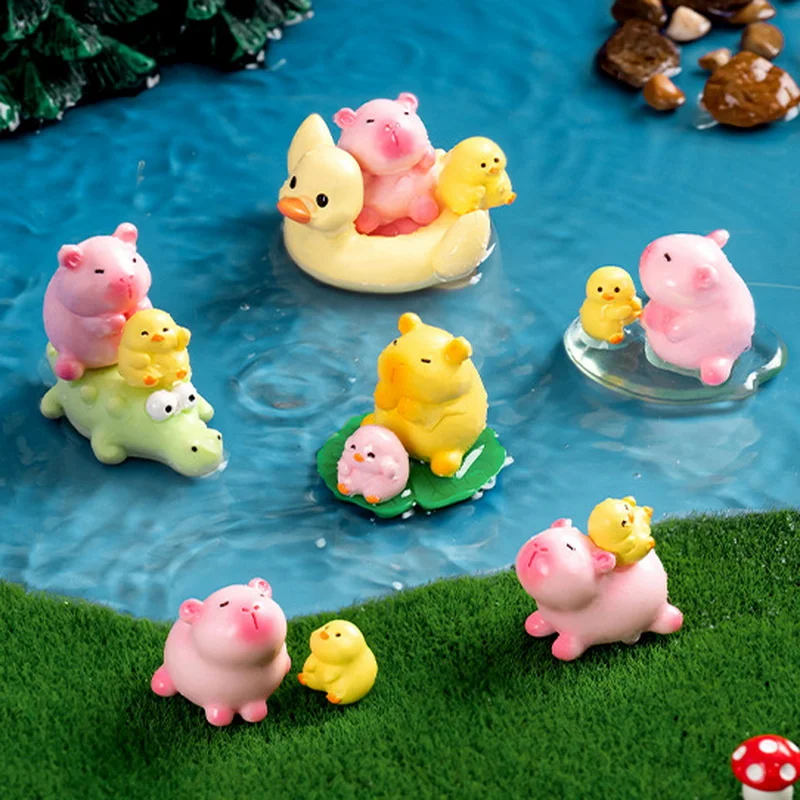 Mini Capybara And Duck Animal Figures Ornament Landscape Pot Dollhouse Home Garden Craft Decoration DIY Fairy Garden Accessories