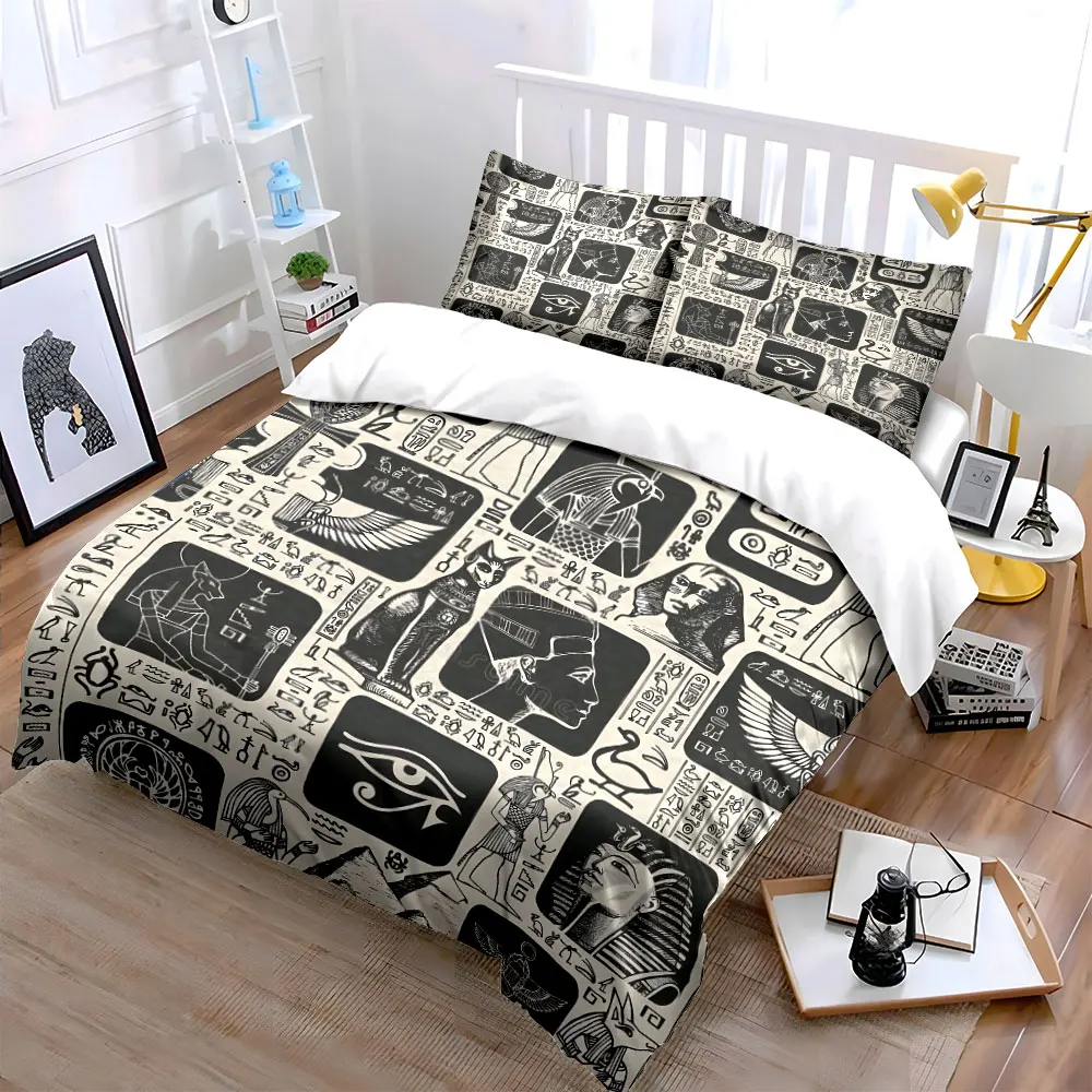 Ancient Egyptian Symbols and Elements Print Soft Comfortable Duvet Cover Bedding Set Included 1*Duvet Cover 2*Pillowcases