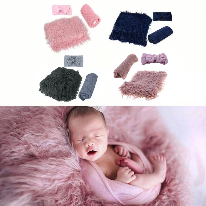 Baby Photography Headband Newborn Blanket Wraps Stretchy Knit Wrap Solid Color