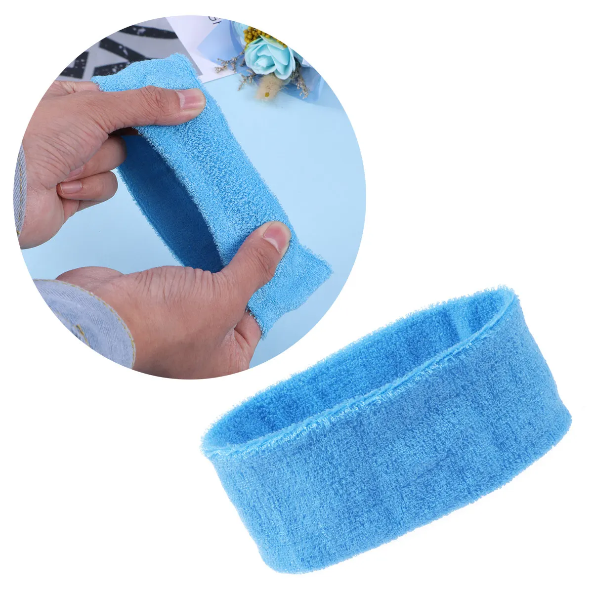 Cloth Yoga Headband Adjustable Elastic Reusable Washable Hair Band for Women Fitness Running Spa Facial Make Up Sky Blue