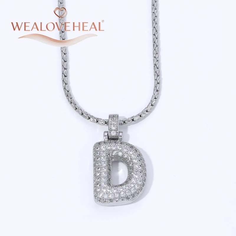 Rhodium-Plattierte A-Z Bubble Initial-Halskette, Puff-Ballon-Buchstaben-Anhänger-Halsketten mit Zirkonia, Hip-Hop-Schmuck-Geschenk für Frauen und Männer – Detail 22