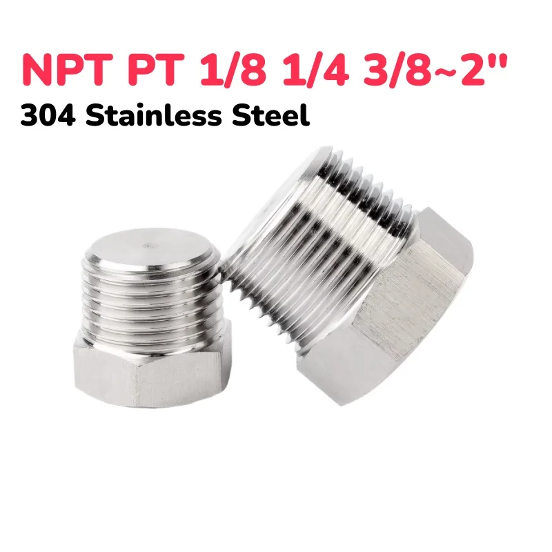 Peijian 304 Stainless Steel Npt Pt 1/8 1/4 3/8 1/2 3/4 1"~2 Male Thread Hexagonal End Cap Pipe Fittings