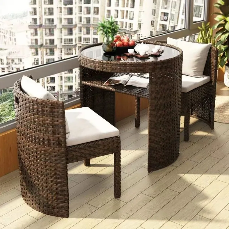 Balcony courtyard leisure table and chair combination rattan chair three piece set tea imitation rattan chair tea table