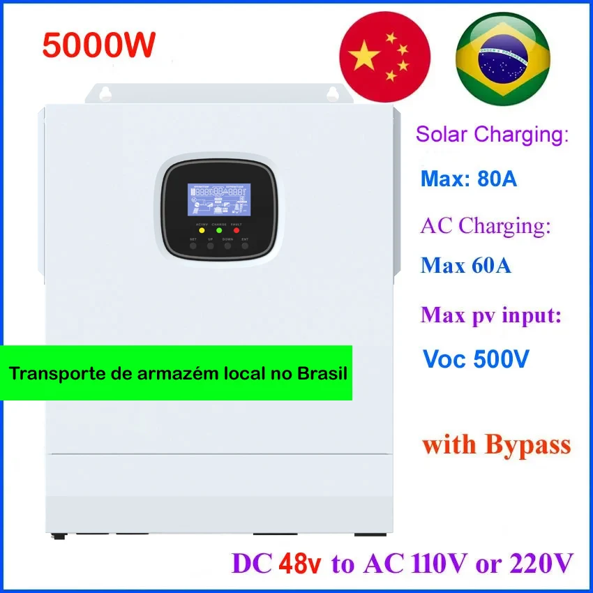 Off Grid Inverter 5KW 5000W 48V MPPT Solar Inverter Hybrid Single Phase DC 48v to AC 110V 120V 220V Inversor HSI5000U HSI5500