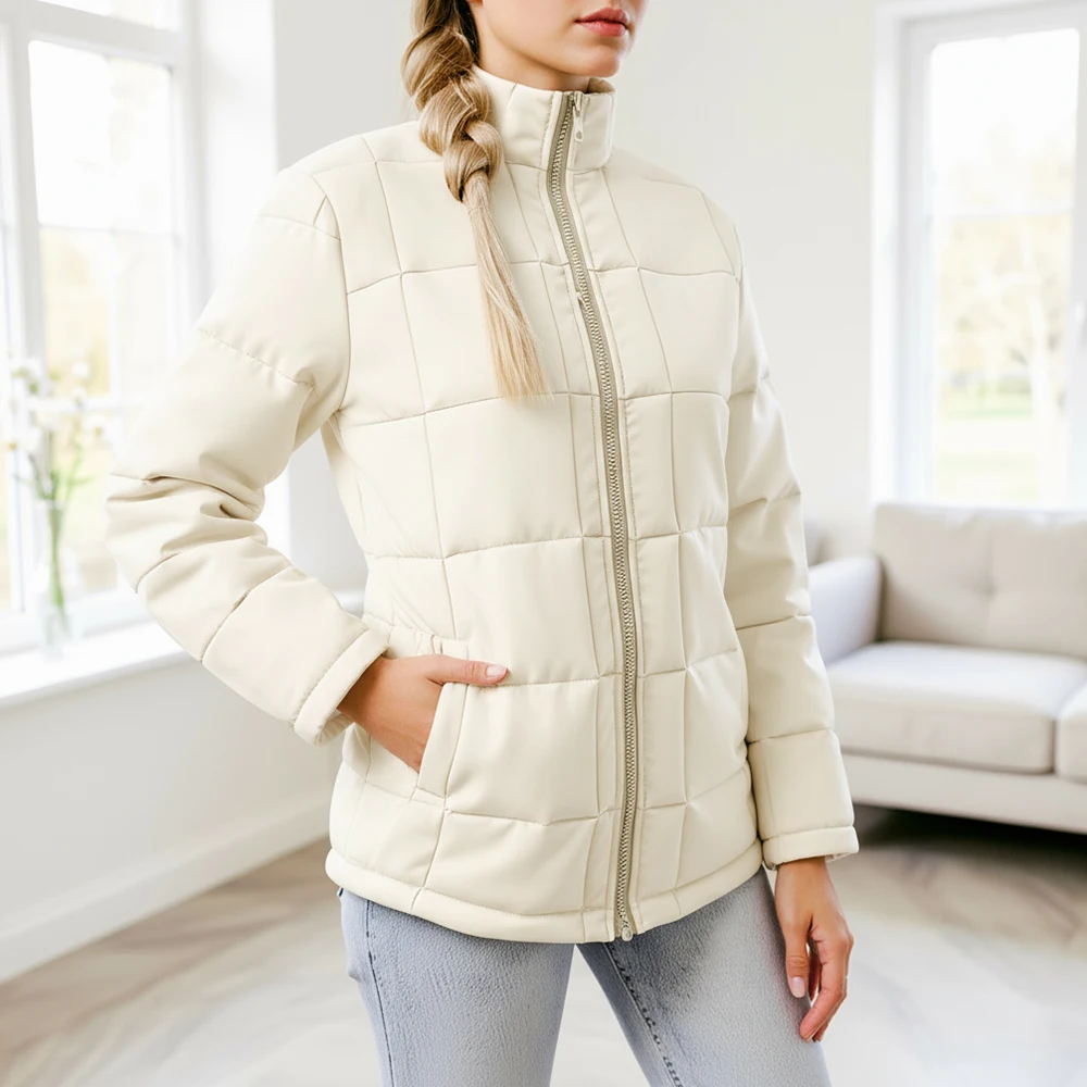 

Женские осенне-весенние пальто 2025 года, классическая стеганая куртка с длинным рукавом и воротником-стойкой с полной молнией для городского комфорта