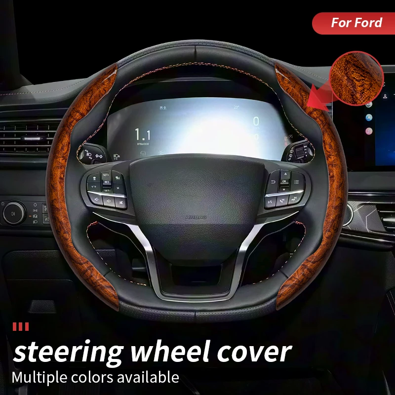غطاء عجلة القيادة من الخشب الخوخي المقاوم للخدش لسيارة Ford Edge PLUS Escape Kuga Mustang EVOS Fiesta Taurus EcoSport Maverick