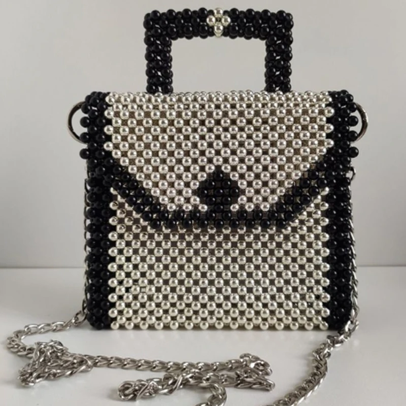 Customizable Color Bead Bag Fashionable Women's Crossbody Bags Handmade Woven Acrylic Bead Flip Ladies Handbag 2024 New Style