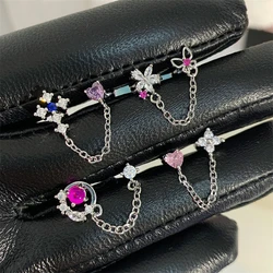 New Y2K Gothic Style Butterfly Chain 316L Stainless Steel Ear Bone Nail for Two Ear Piercings Fashion Earrings for Women Jewelry