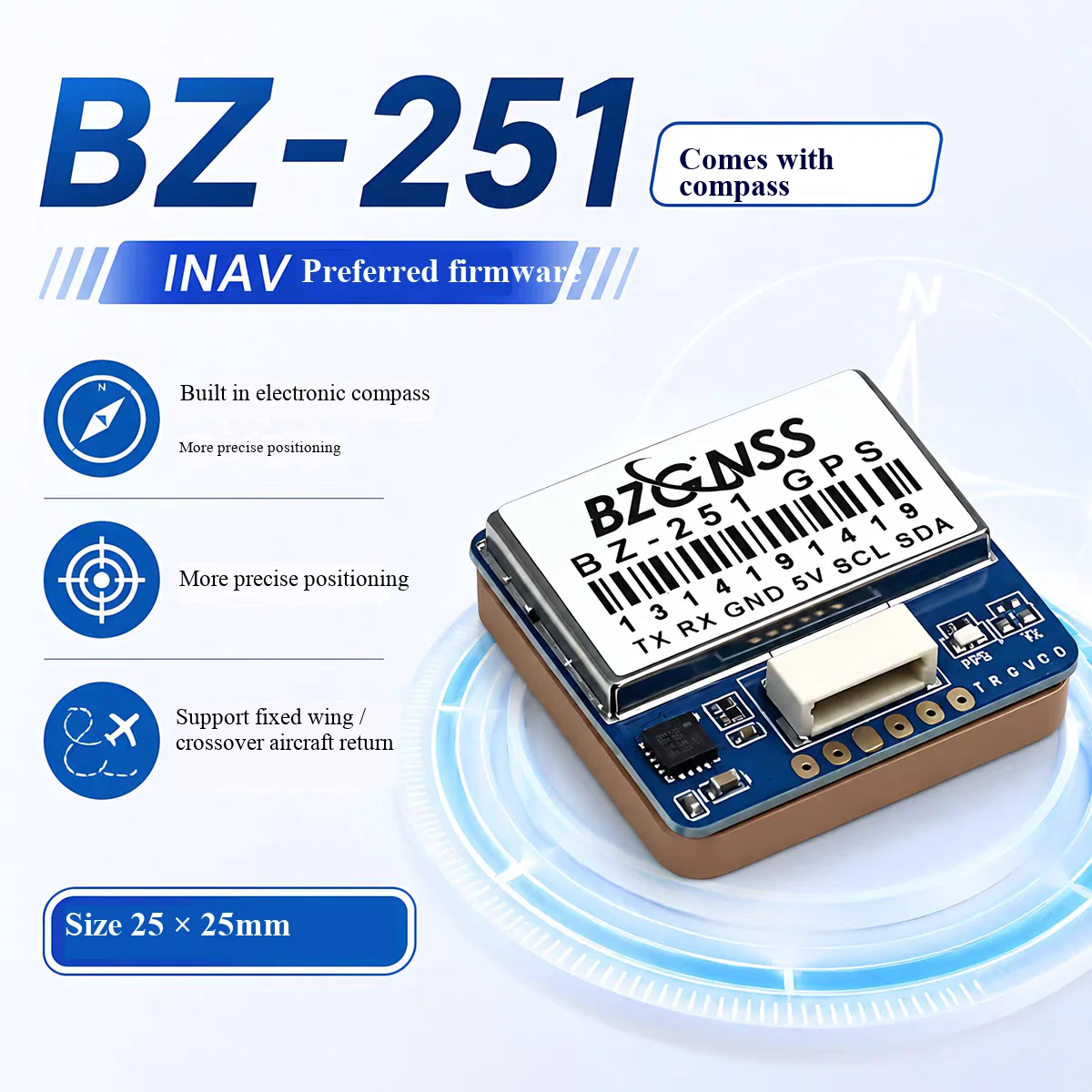 BZGNSS GPS Module Dual Protocol FPV Return Hover for F7 F4 Flight Control Fixed Wing Rescue Drone Parts BZ-251 BZ-181 BZ-121New