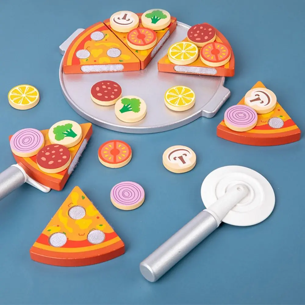 Multicolorido montessori brinquedos de madeira dos desenhos animados pizza simulação forno de pizza brinquedos jogando casa diy jogando brinquedos de cozinha brinquedo
