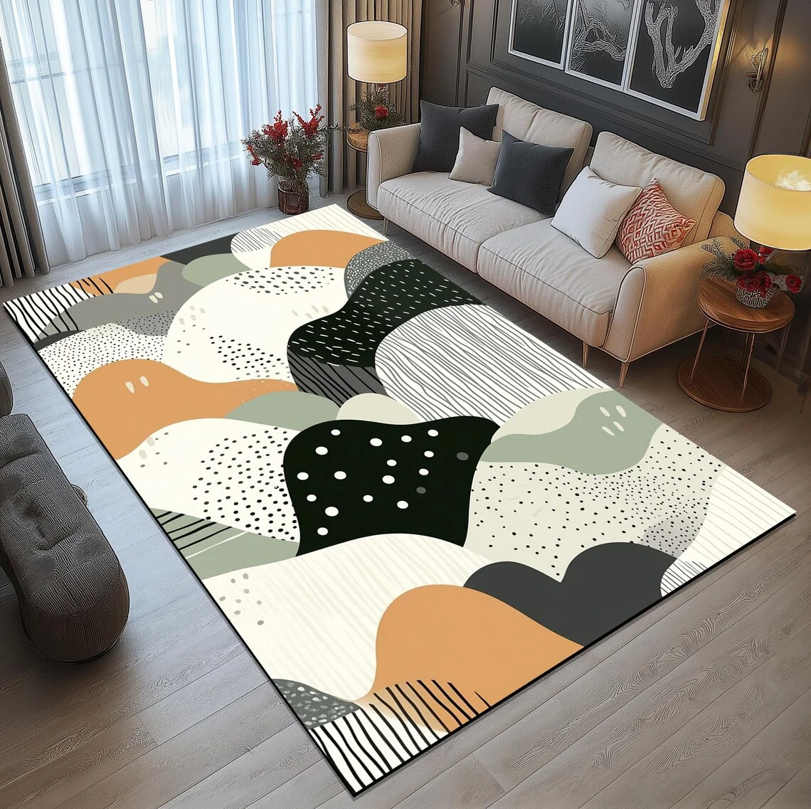 سجادة مطبخ هندسية حديثة لمنتصف القرن مضادة للانزلاق للمطبخ وغرفة المعيشة وغرفة النوم وسجاد منطقة قابل للغسل