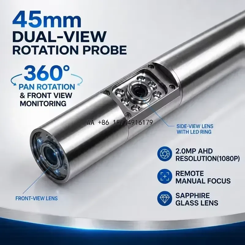 wmwmnu wmwmnu 13 Inch IPS 1080P Dual View Borehole 30Bar Waterproof 200m Winch Deep Well Pipe