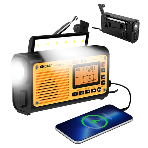 Radio Solar con manivela de emergencia XHDATA D608WB FM/AM/SW/NOAA alerta Radio portátil carga 3000mAh banco de energía linterna LED antorcha