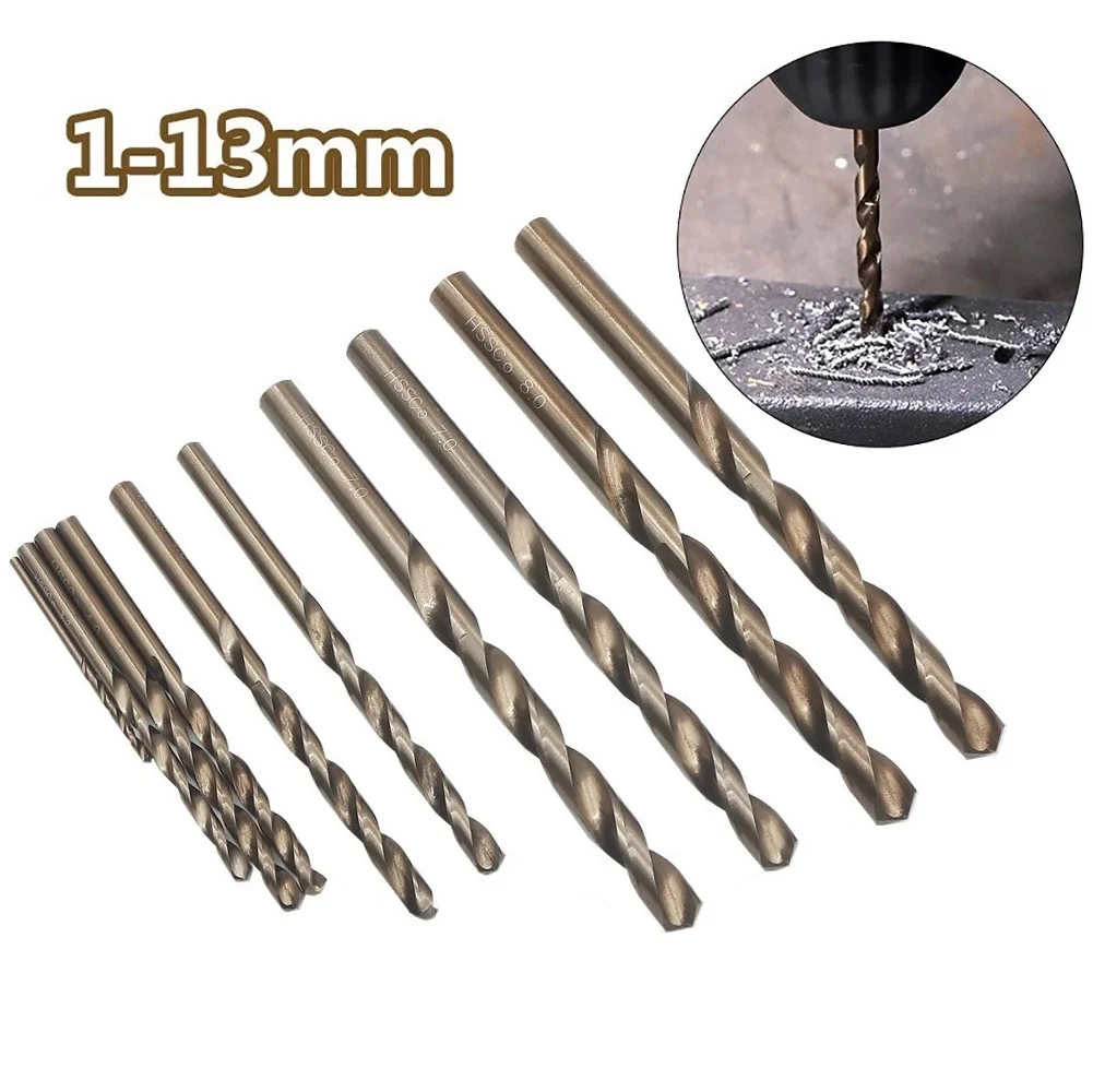Mata bor, mata bor 1 mm-13 mm kobalt HSS, batang lurus, peralatan listrik, pemotong lubang, untuk mata bor logam Stainless Steel
