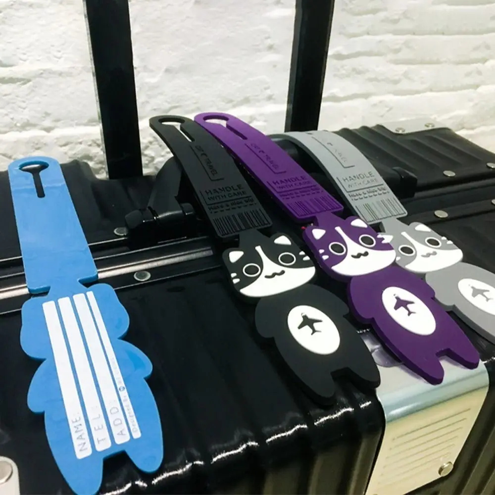 귀여운 만화 여행 수하물 태그 고양이 핸드백 라벨 탑승권 PVC 수하물 이름 태그 여행 액세서리 비행기 체크인