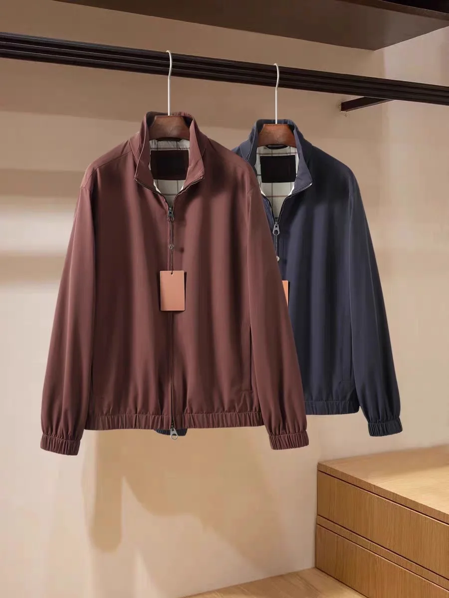 

Men's Casual Pure Color Stand Collar Windproof Jaet Coat Busin Faion Stand Fit Long Sve Zipper Closure Autumn Wi...