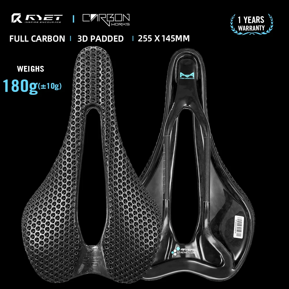 RYET Carbon 3D Printed Bike Saddle 145mm Light Road MTB Mountain Racing Bicycle Seat Cushion Cycling Seating Accessories